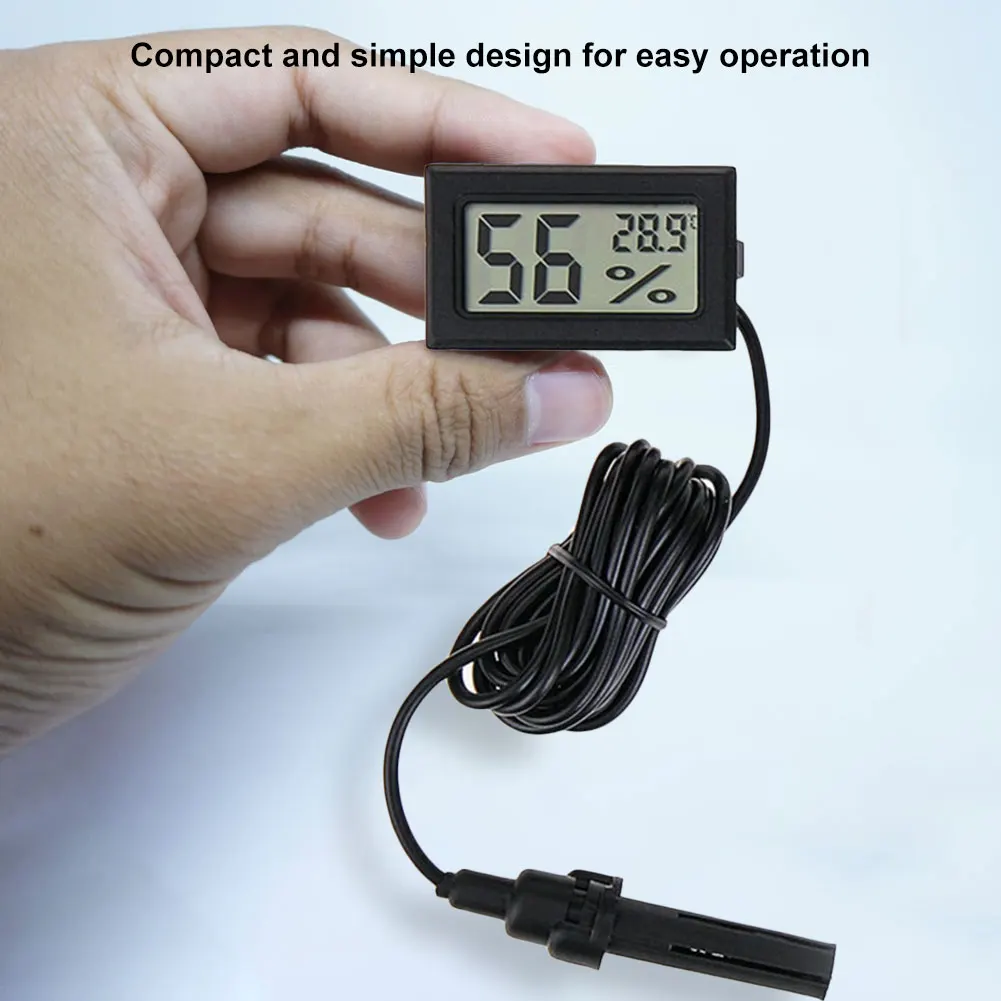 Mini Probe Thermometers LCD Display Probe Temperature Humidity Gauge Fahrenheit Versatile for Reptile Incubator Aquarium Poultry