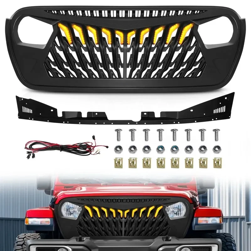 Front Replacement Shark Grill For 2018-2023 Jeep Wrangler JL JT