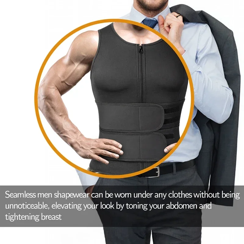 Neoprene Men Body Shaper Sweat Waist Trainer Vest Adjustable Workout Shapewear with Double Zipper Slimming Corset Sauna Suit