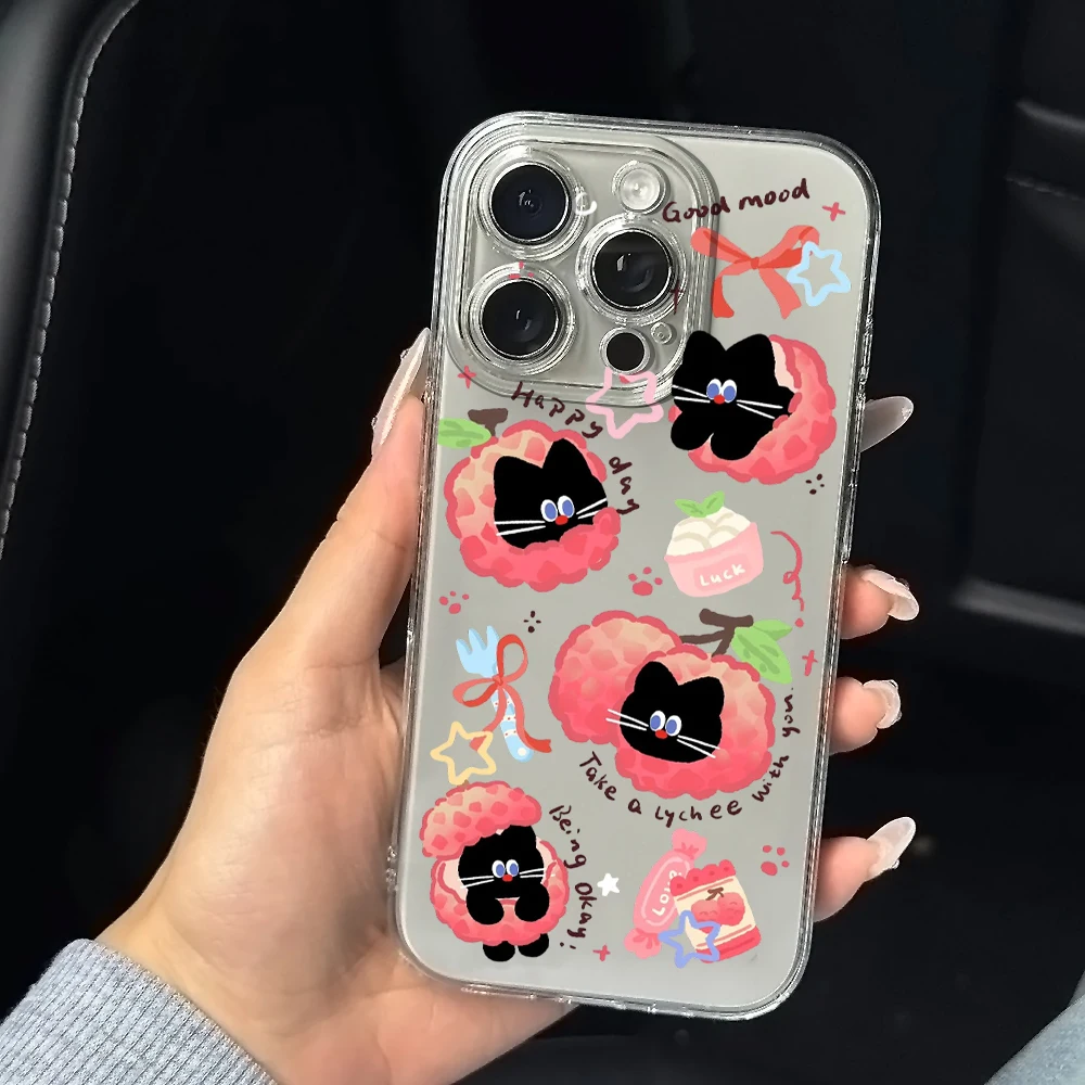 Coque de téléphone en Silicone, chat noir, litchi doux, pour IPhone 17 16 15 14 13 12 11 Pro Xs Max Air Mini 7 8 6 6s Plus SE 2020 2022