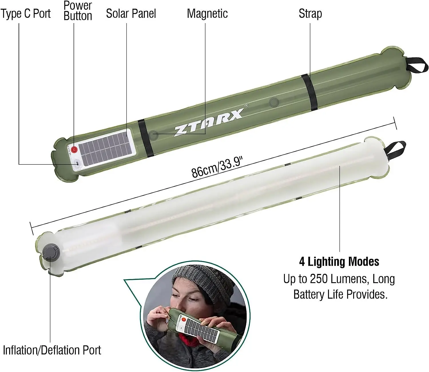 Imagem -04 - Ztex-tenda Solar Portátil Inflável e Dobrável Camping Luz 6086cm 2000mah Ipx7 Impermeável Festa na Piscina Natação Noturna