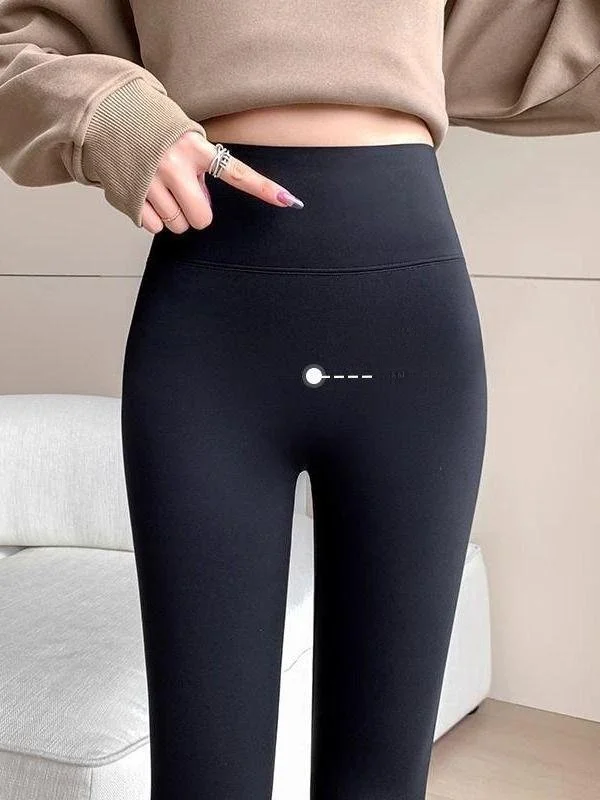 Damskie spodnie z wysokim stanem, ocieplane, z imitacji skóry, legginsy do jogi, wyszczuplające, jesienno-zimowe, odzież wierzchnia, dziewięcio-częściowy zestaw termiczny, wygodne.