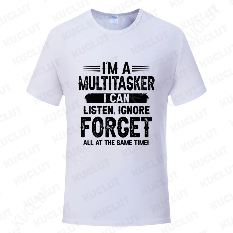 أنا أداة متعددة المهام يمكنني أستمع اشتعلان وننسى تي شيرت رجالي مضحك الساخرة الجرافيك القمم محب الفكاهة الرجال الملابس المتضخم