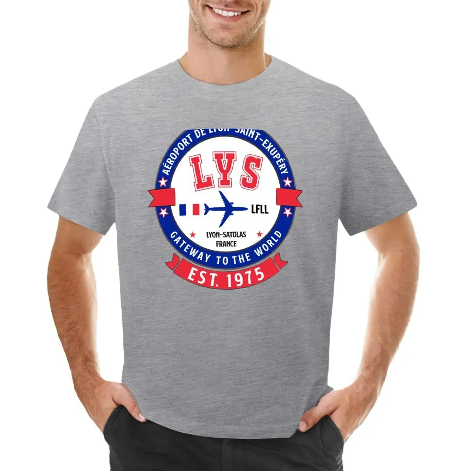 LYS Lyon Saint-Exupéry International Airport France - Vintage Style T-Shirt Short sleeve tee tees plain black t shirts men