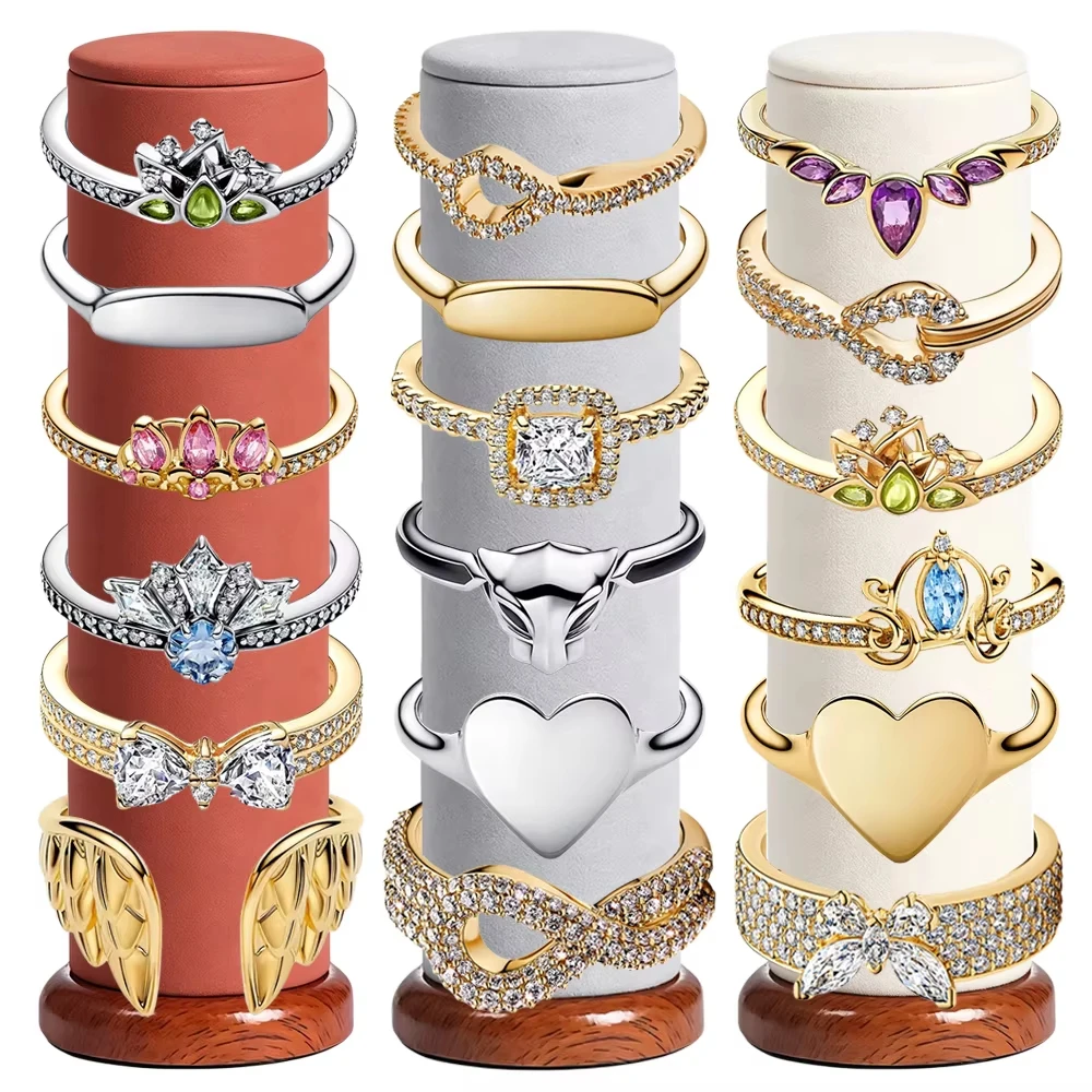 2026 New 925 Silver Eternal Shining Double Row Butterfly Love Heart Crown Ring Fashion DIY Charm Jewelry Exquisite Gift