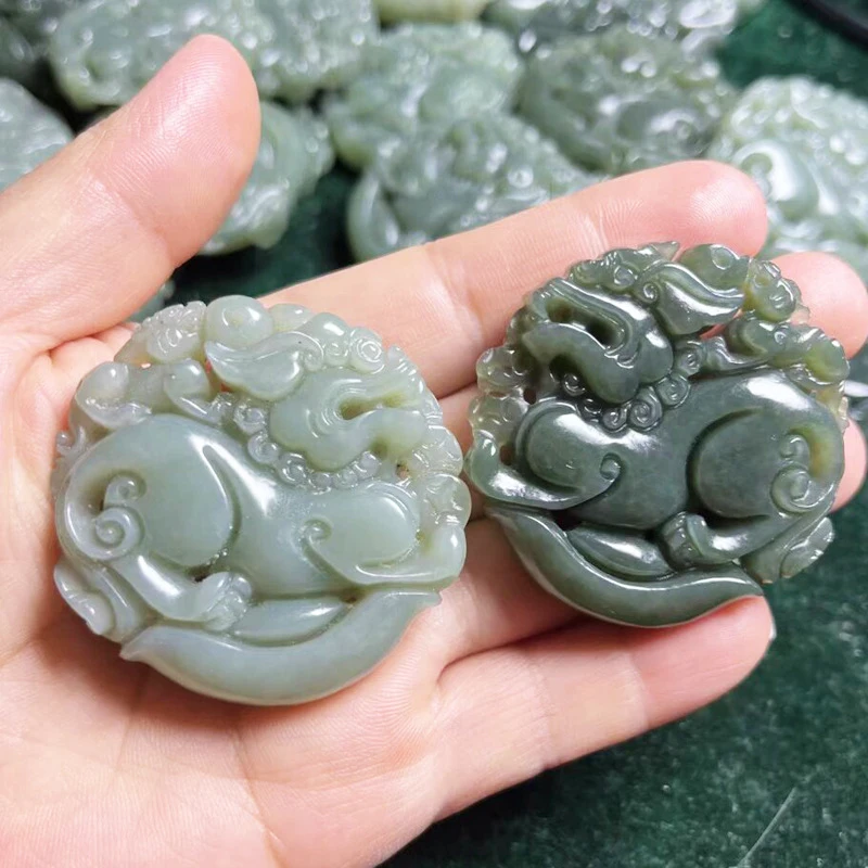 Chemo Blue Hetian Ingot Pixiu Jade , Jadeite Double-Sided Pendant