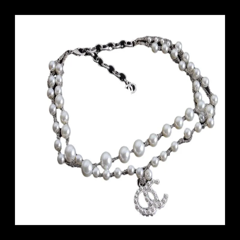 Xiaoxiangfeng Double C مطعمة اللؤلؤ Double C قلادة الموضة الراقية تصميم المتخصصة سلسلة سترة #5