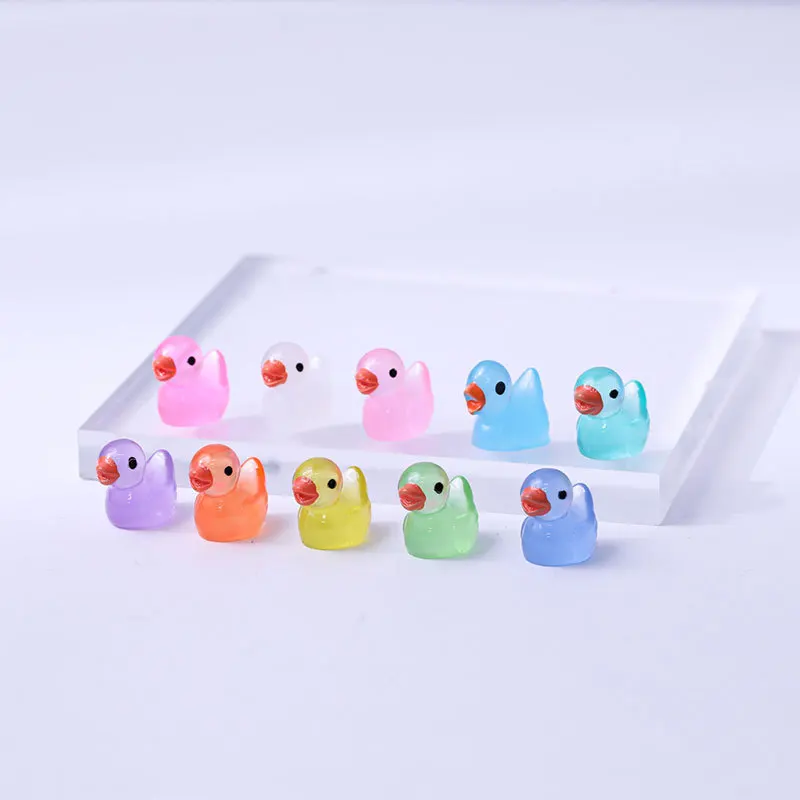 12 Pcs Creative Colorful Luminous Duckling Doll Micro Landscape Ornaments Resin Crafts Ornaments Cartoon Duckling Car Decoration