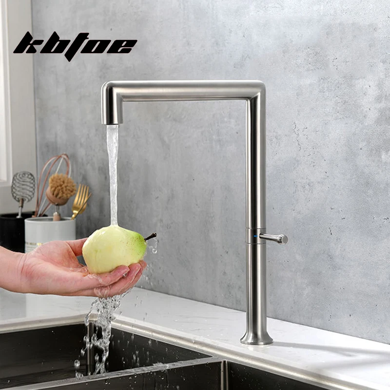 

Brushed Nickel Kitchen Faucet 360° Swivel Single Handle Deck Mounted Hot/Cold Water Washing Mixer Tap Modern Faucet for Sink