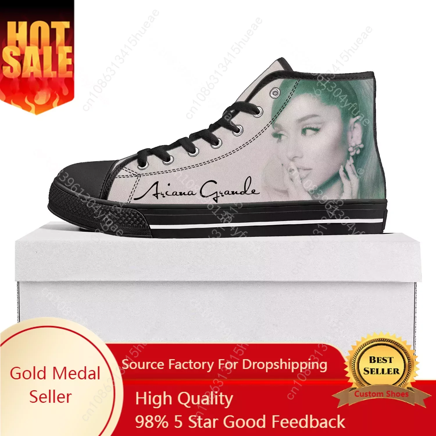 A-Arianas Singer Pop High Top Sneakers Mens Womens Teenager G-Grandes High Quality Canvas Sneaker Casual Custom Made Shoes