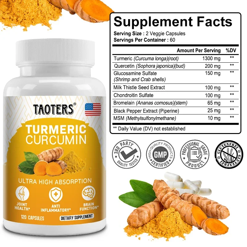 TAOTERS Turmeric Curcumin - Black Pepper for Maximum Absorption, Natural Joint Immune Brain Support, Turmeric Extract Supplement