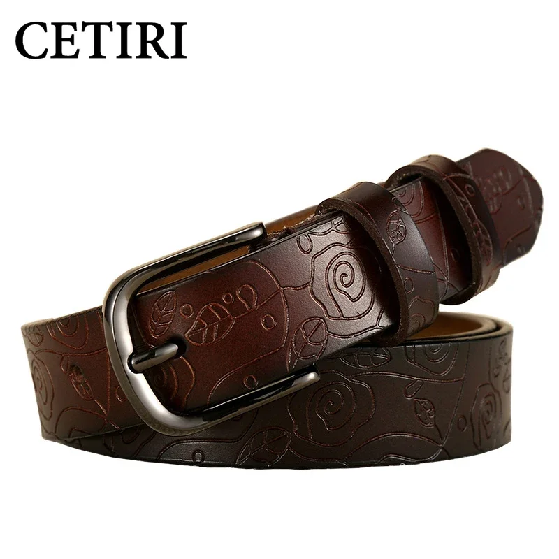 

CETIRI New Fashion Wide Genuine Leather Belt Woman Vintage Floral Print Cowskin Belts Women Top Quality Strap Female For Jeans