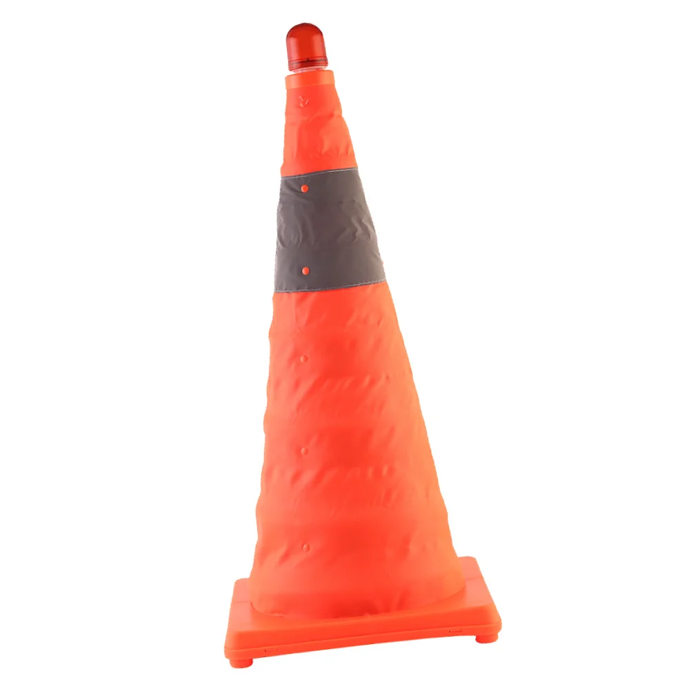 

1Pcs Foldable Road Cone Orange Durable Rubber Base Reflective Stripe LED Lamp Roadblock Safety Foldable Road Cone