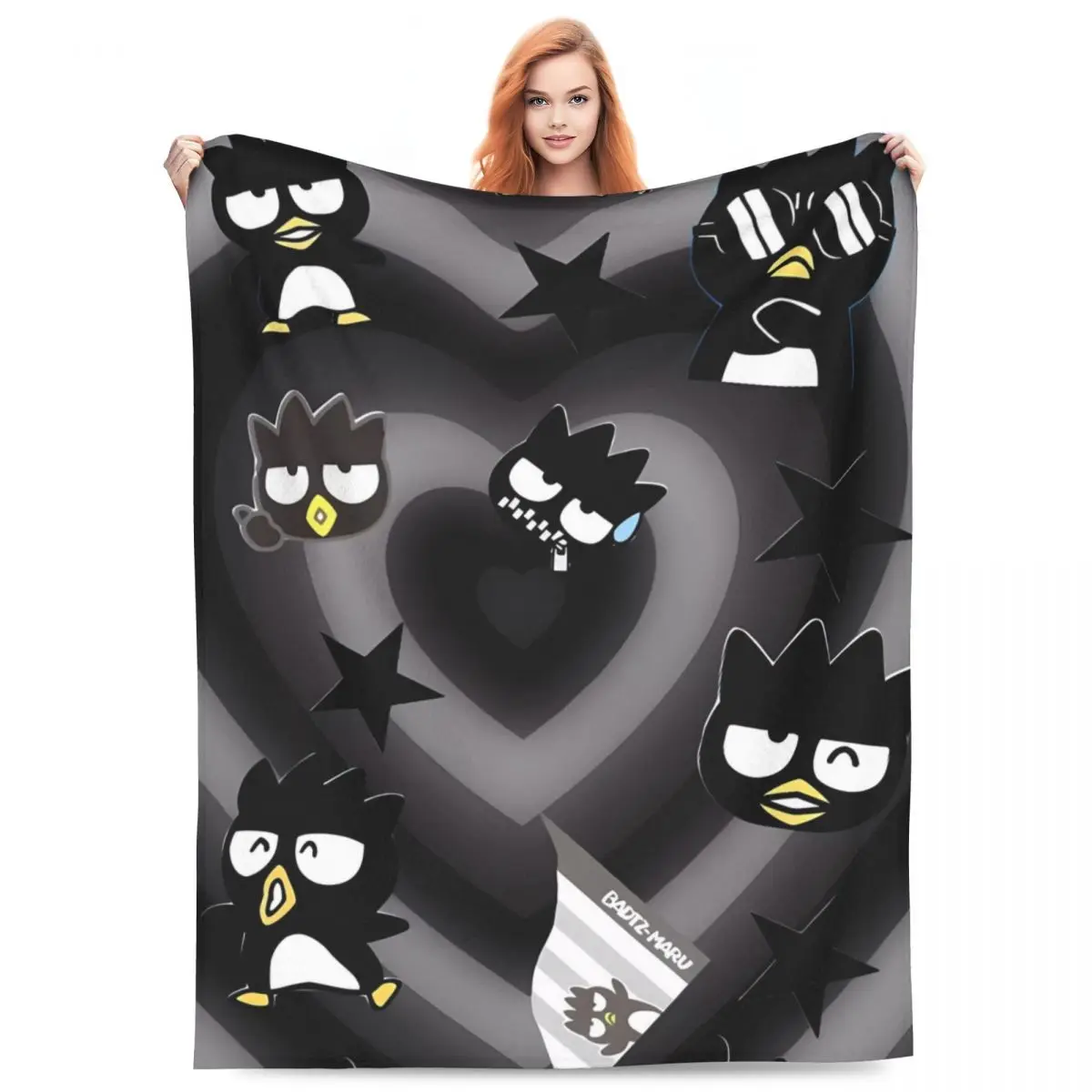 Bad Badtz Maru Love Collages Blanket Picnic Flannel Throw Blanket For Bedroom Soft Warm Custom Quality Bedspread Birthday Gift