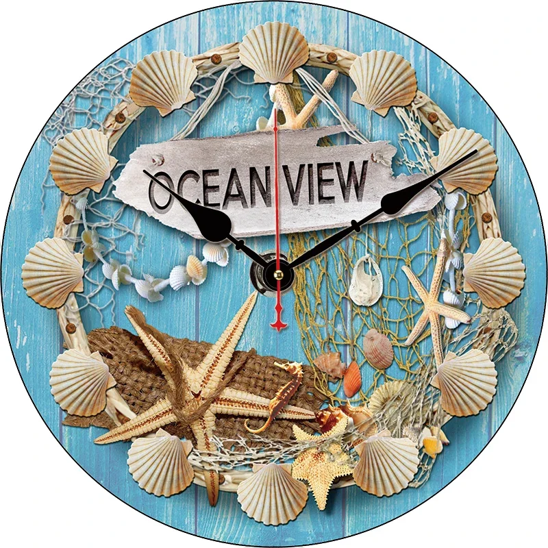 Seashell Starfish Custom Large Clock Living Room Home Decor Round Wall Clock Quartz Table Clock Children Bedroom Wall Decoration