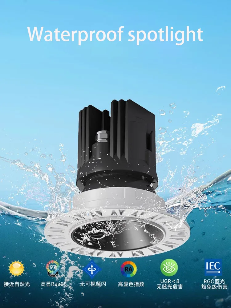 Led Spotlights IP65 Waterproof Spot light Bathroom Shower Room Kitchen Ceiling Lamp Recessed Embedded COB Foco Lighting Fixture
