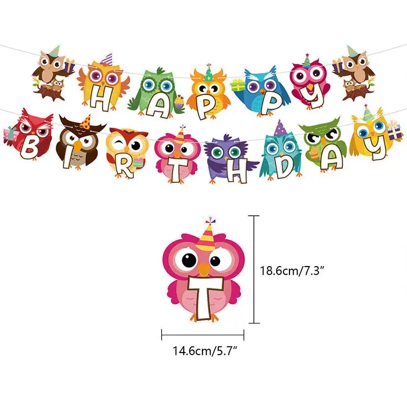 Owl Happy Birthday Party Decoration Cake Topper Animal Latex Balloon Banner Baby Shower Decor Kid Photographic Props Supplies