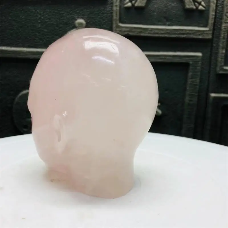 Natural Rose Quartz Beauty Skull Ashtray Carving Polished Quartz Healing Stones Gemstones For Home DIY Decoration 1pcs 7x8x9CM