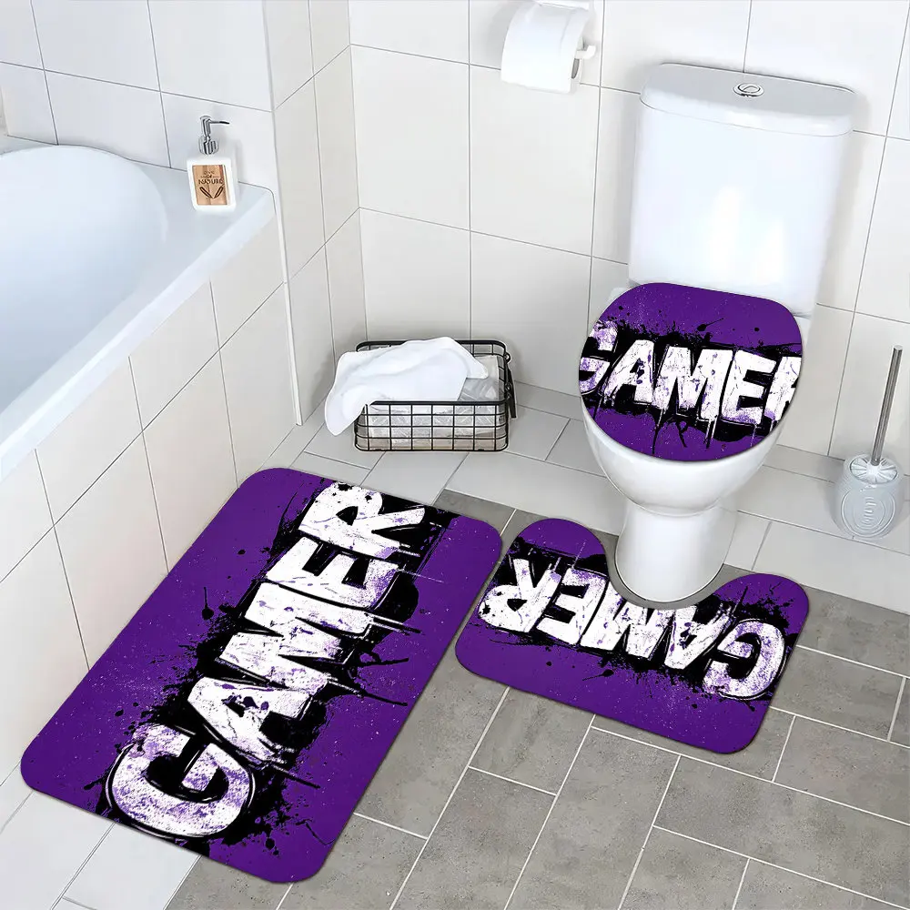 Gamer Themed Bathroom Mat Set 3 Piece Set for Toilet Sink and Bath Mat Fun Gaming Decor