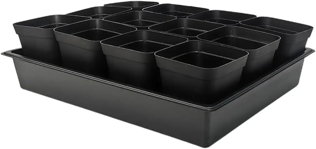

3.5 inch (9CM) Square Nursery Pots 60pcs, Sturdy Seedlings Trays 5 Pcs, Seeds Starter Germination Tray, Microgreenings Planter N