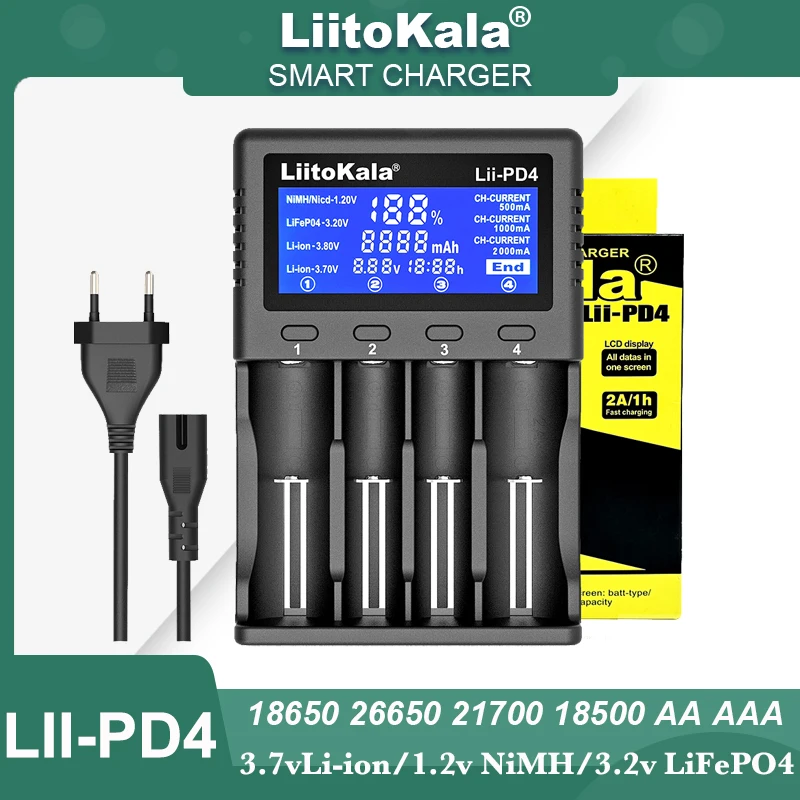 Hot LiitoKala Lii-PD4 LII-PD2 Smart Battery Charger for 3.7v Li-ion 3.2v LiFePO4 18650 26650 21700 18500 18350 1.2v NiMH AA AAA