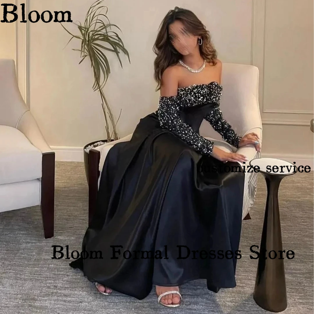 Bloom-vestidos femininos de baile de lantejoulas sem alças, elegante vestido de festa formal, longo Oversleeve, linha A, Arabia, noite