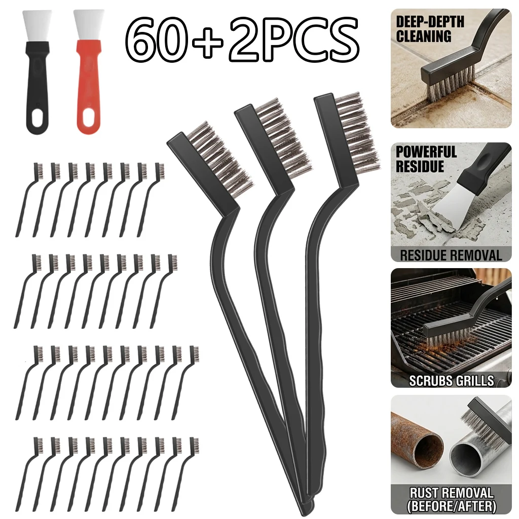 

60Pcs Wire Brush Set Industrial Toothbrush Mini Copper Steel Wire Brush Stainless Steel Wire Brush Dirt Hard Cleaning Metal Rust