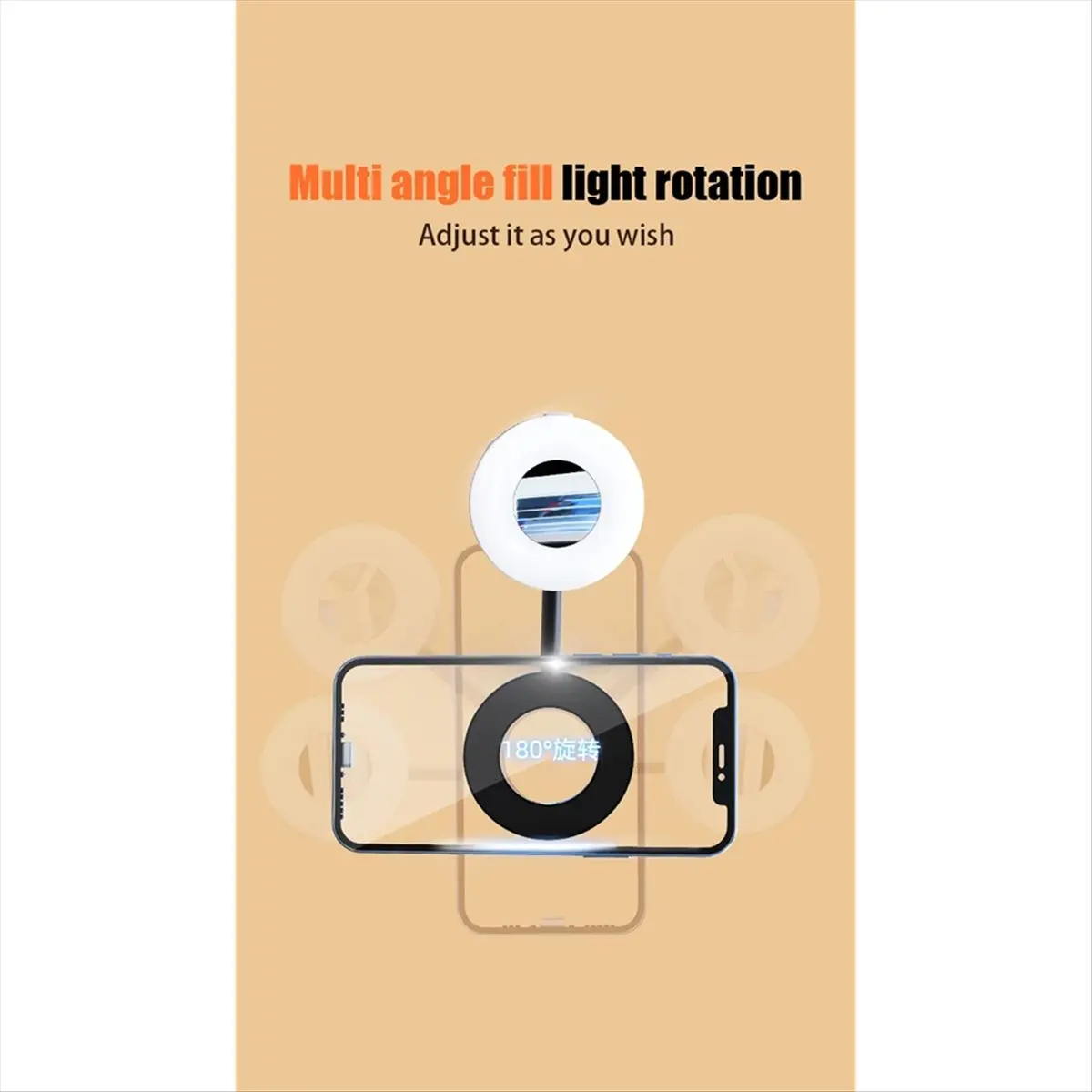 2in1 Portable Foldable Magnetic Phone Holder with Rechargeable Fill Light for Travel, Desktop, Selfies, Video, Makeup A