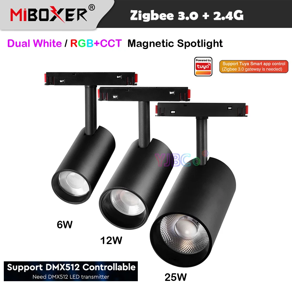 

Miboxer Zigbee 3.0 6W 12W 25W RGBCCT/Dual White Magnetic LED Spotlight 2.4G Remote Control Tracklamp Tuya CCT Ceiling Light 48V