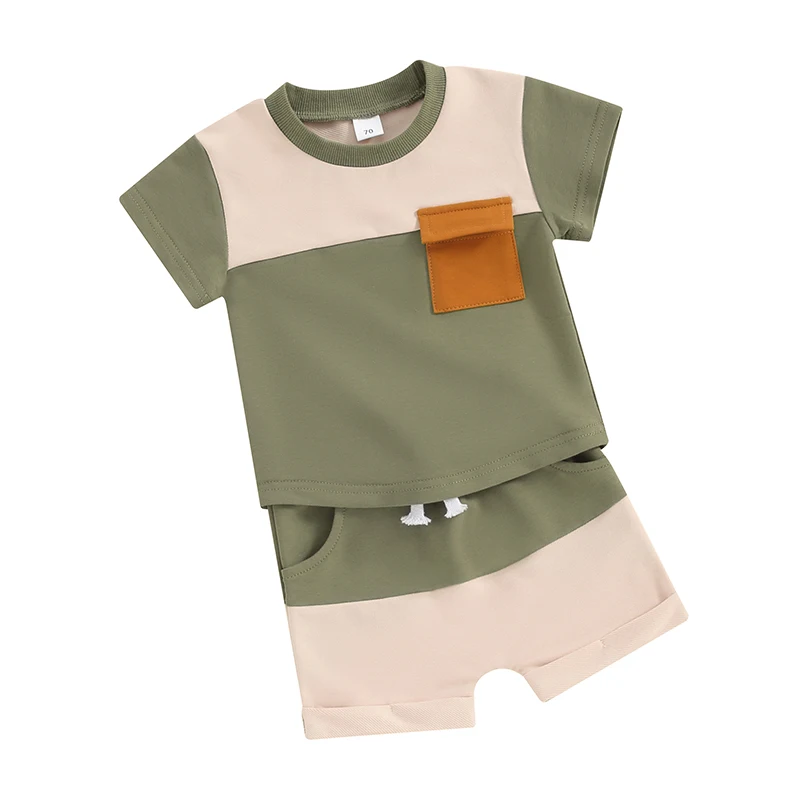 Ledy Champswiin Toddler Baby Boy Summer Outfit Color Block Short Sleeve T-shirt Pullover Tops Jogger Shorts Clothes Set