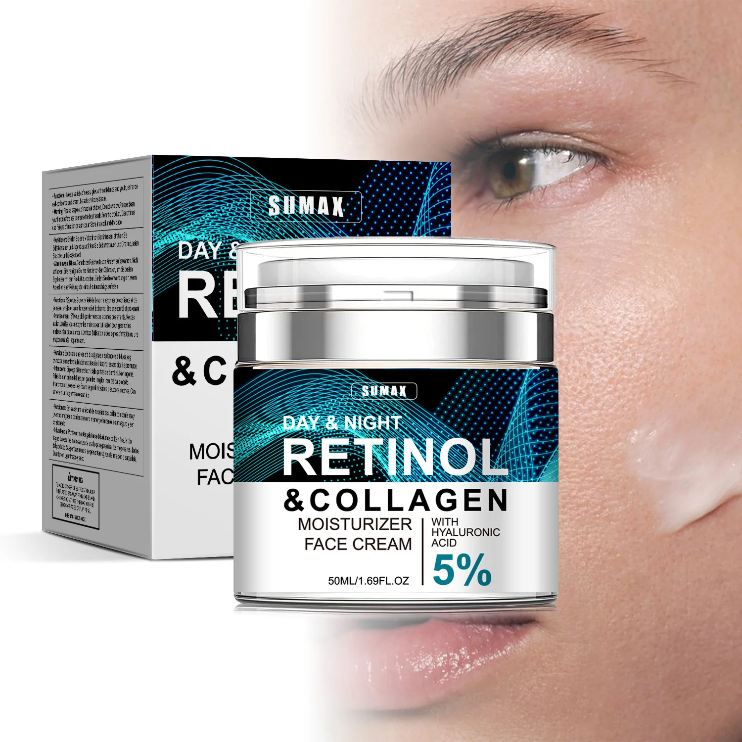 

Creme facial de colágeno com 50 ml de retinol e ácido hialurônico, rosto anti-envelhecimento, hidratante dia e noite