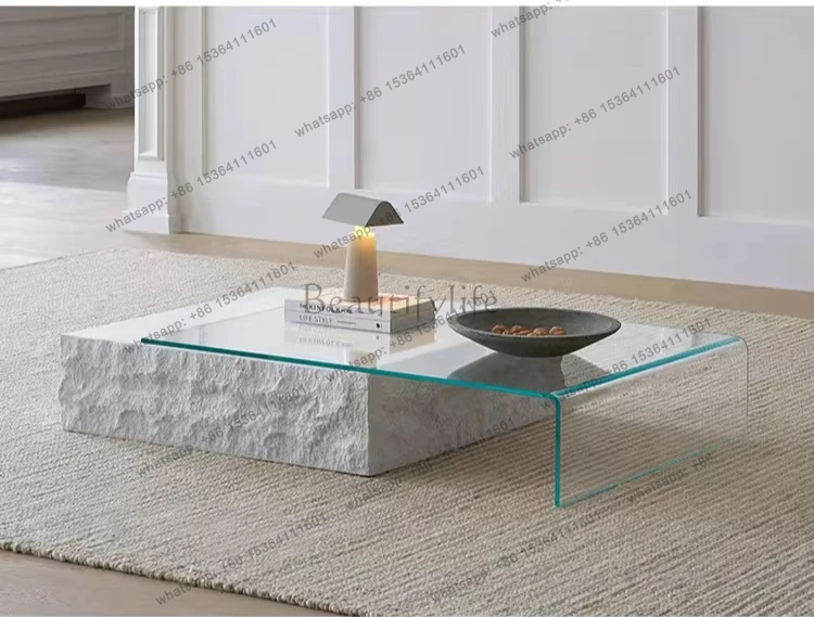 Modern simple wabi style tea table Italian light luxury telescopic transparent tempered glass creative special-shaped tea table