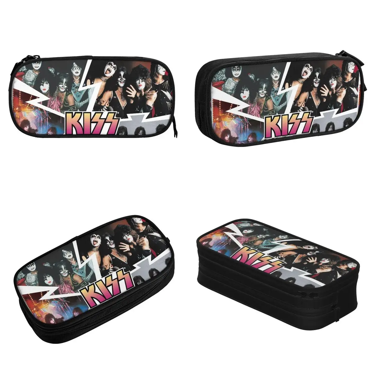 Imagem -02 - Lovely Rock Music Band Lápis Cases Kiss Band Lápis Pen Holder para Meninas e Meninos Bolsas de Grande Capacidade Escritório Zipper Papelaria