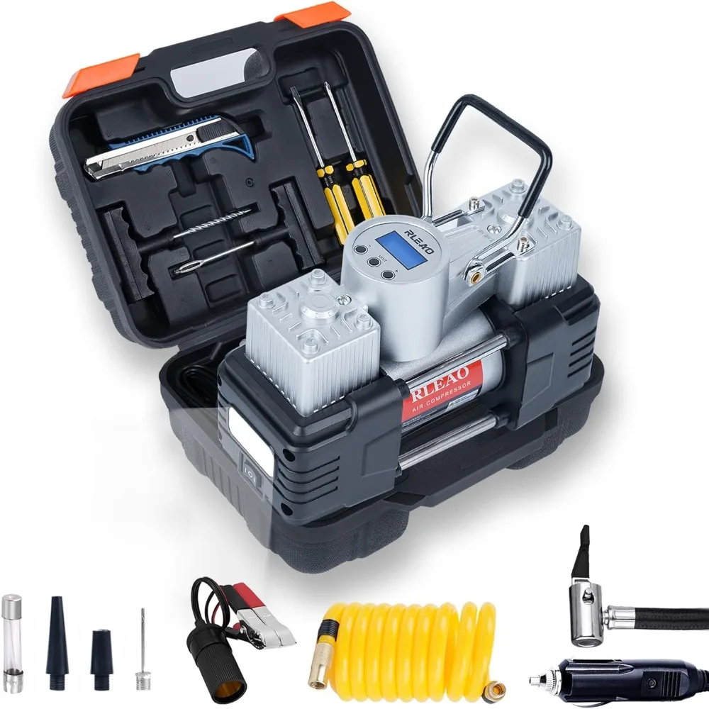 

Сверхмощный портативный воздушный компрессор, комплект накачивания шин для автомобиля с жестким футляром и автомобильными инструментами, автоматическое отключение 150PSI 12V DC Do