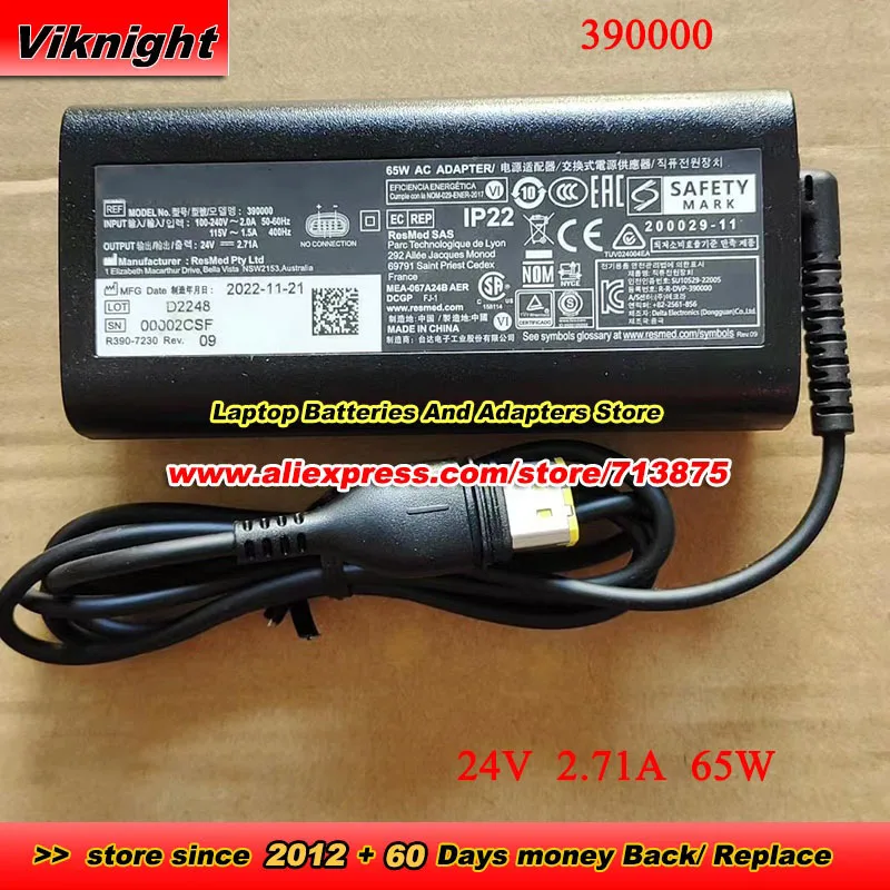 

390000 AC Adapter 24V 2.71A 65W Power Supply for AirSense 11 CPAP Machine S11