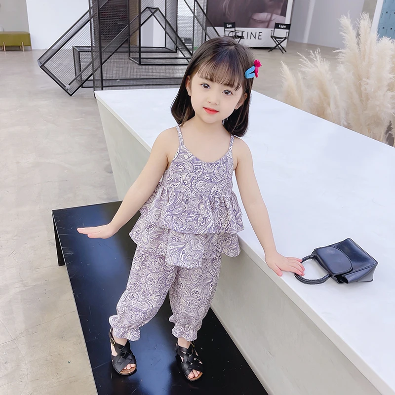 

Suspender children's suit summer breathable shorts 2022 factory new cheap design baby two-piece impression painting for girls