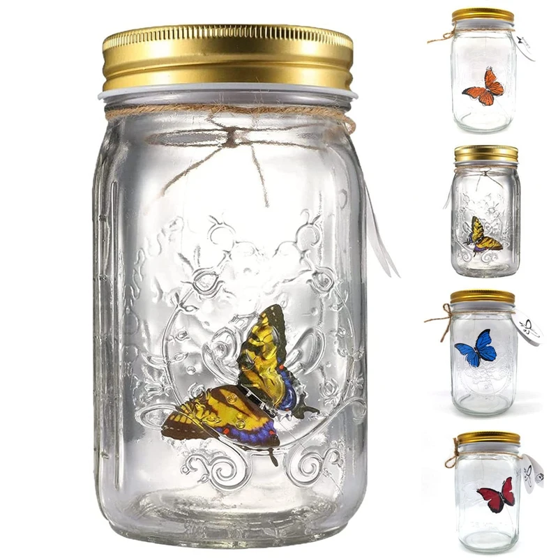 

Simulation Butterfly Collection In A Jar, Butterfly Jar That Moves, LED Light Romantic Glass Animated Butterfly Orange Durable