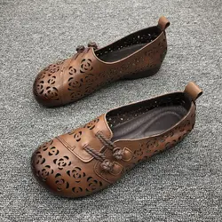 Retro Women Sandals 2023 Summer New Hollow Floral Casual Outdoor Single Shoes for Women Soft Moccasins Shoes Women's Flat Shoes