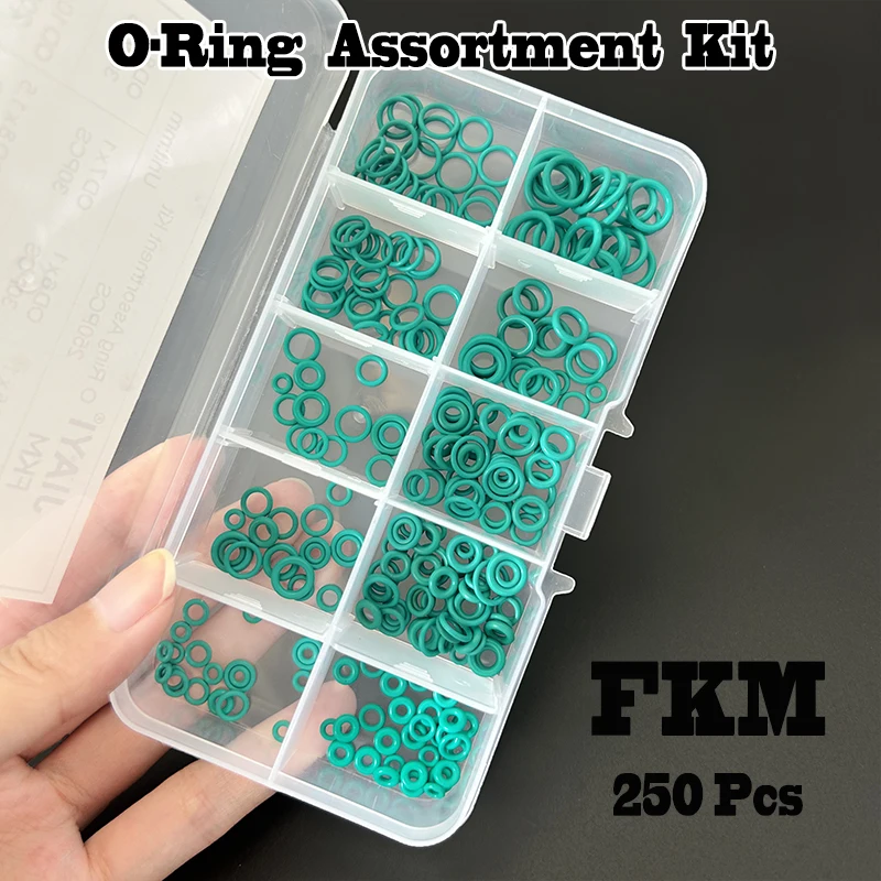 

Ассортимент уплотнительных колец из зеленого фторкаучука FKM, 250 шт./кор., ремонтный комплект, устойчивое к высокой температуре, коррозионное уплотнительное кольцо