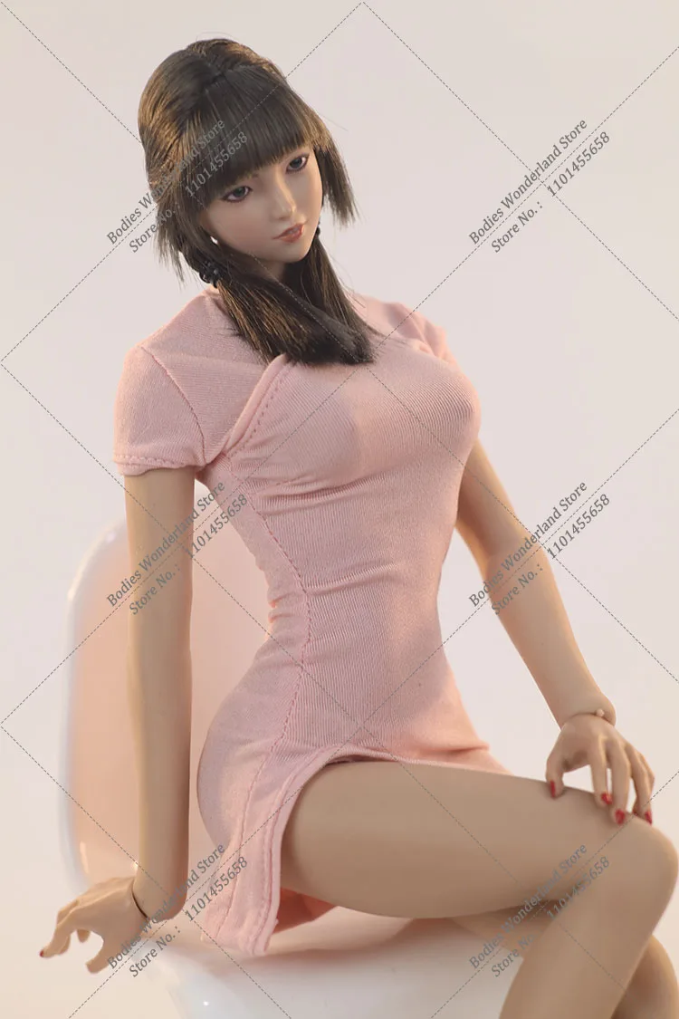 4 Colors 1/6 Scale Women Short Knitted Stretch Cheongsam Dress Clothes Split Slim Mini Skirt Model Fit 12'' Action Figure Body