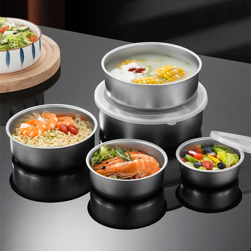 

5Pcs Stainless Steel Fresh-Keeping Boxes with Lids Sealed Preservation Crisper Food Container Kitchen Tool Reusable Storage Bowl