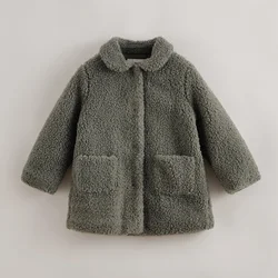 MARC&JANIE   Girls Spring Autumn Winter Faux Alpaca Mid-Length Cotton Coat Jacket 221723 French Series