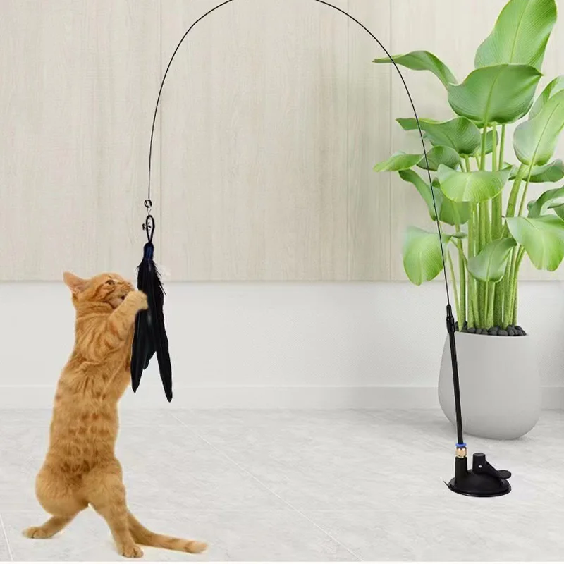 Cat Teaser Stick With Bell, Feather, Long Rod Suction Cup