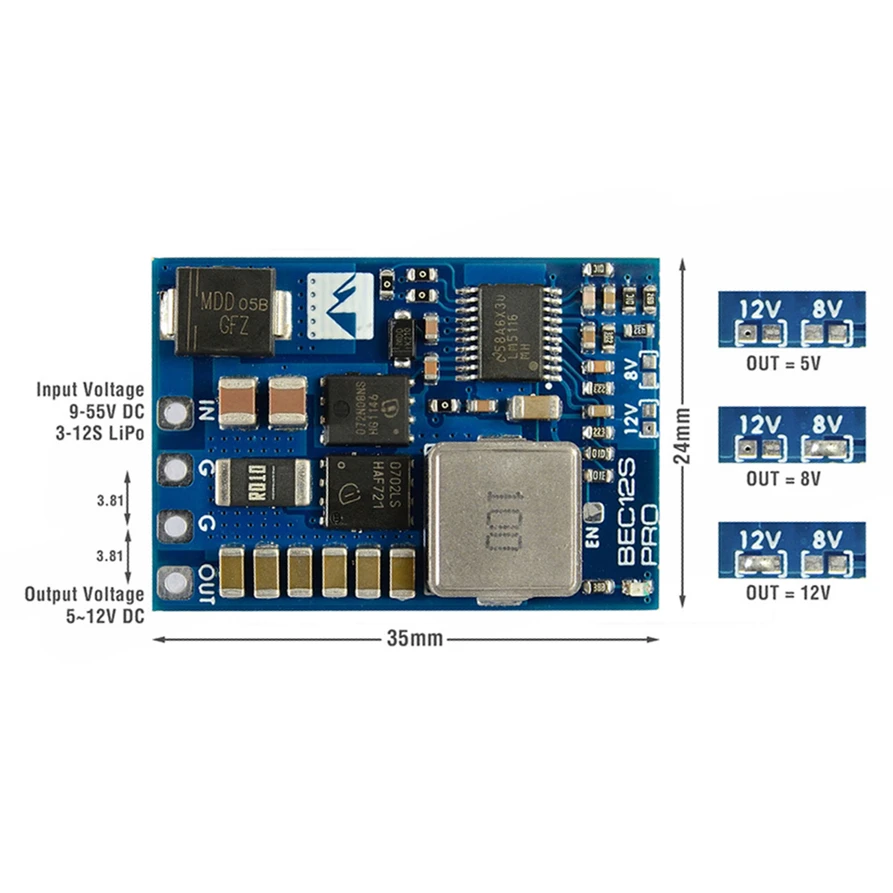 

Matek System Mateksys BEC12S-PRO 9-55V TO 5V/8V/12V-5A BEC12S PRO