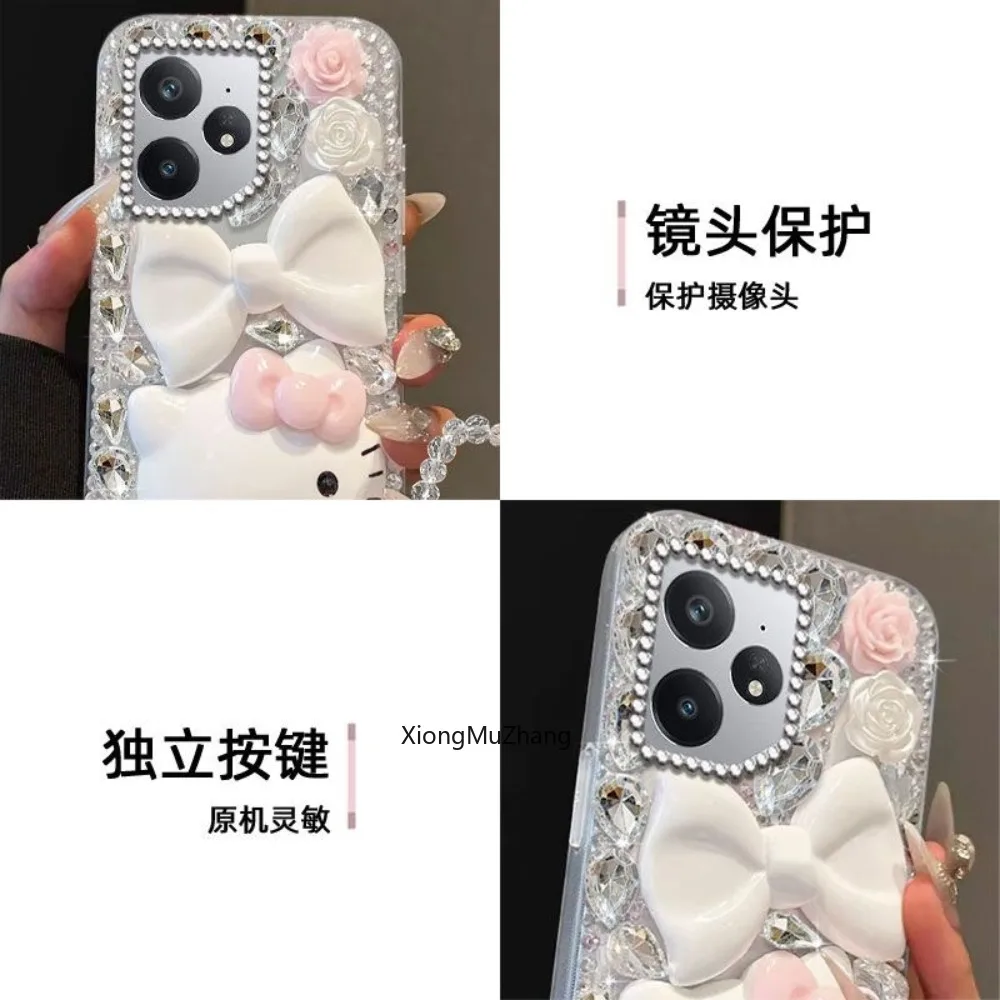 Sanrio Hello Kitty Cartoon Niedliche Hülle für OPPO Realme GT 8 Pro 7 GT Neo7 6 5 Realme 16 15 14 13 12 11 10 Diamant-Strass-Cover – Detail 4