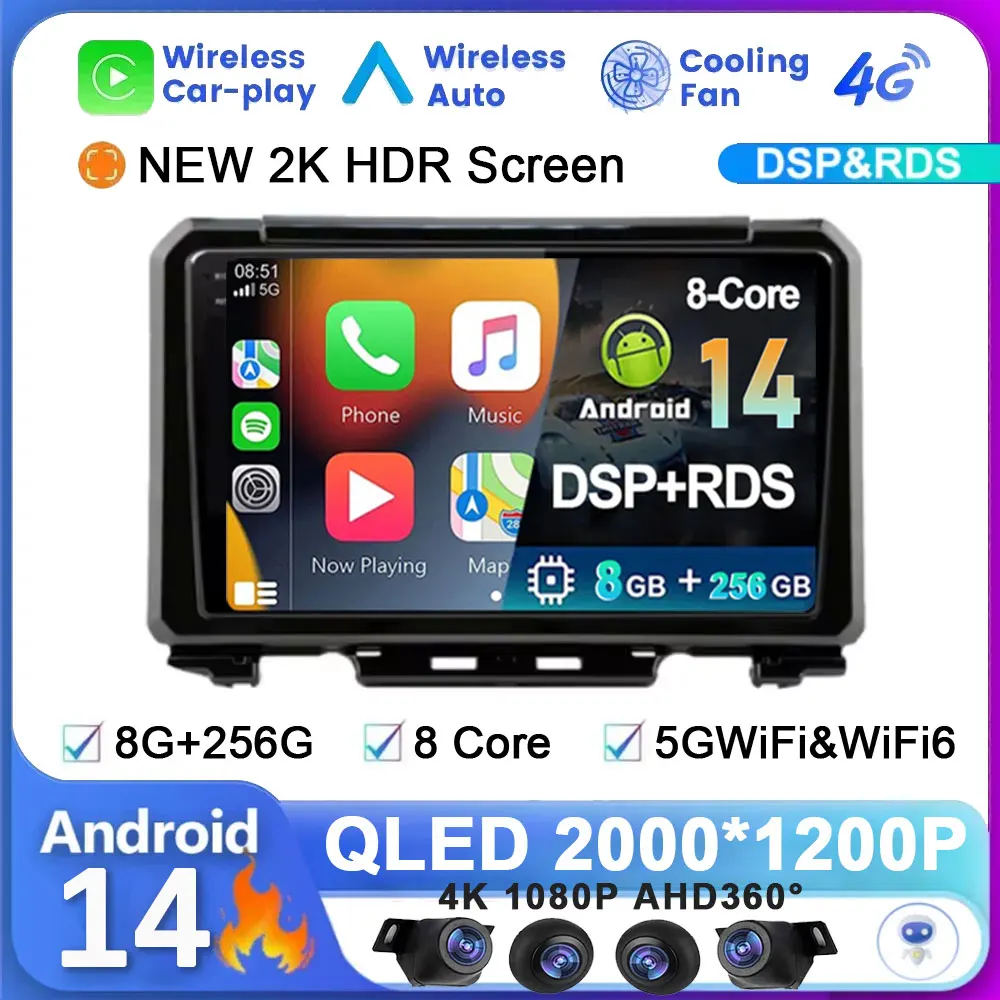 

9" Android 14 For Suzuki Jimny 2018 2019 2020 Car Radio Wireless Carplay Multimedia Stereo Video Player GPS Navigation Auto DSP