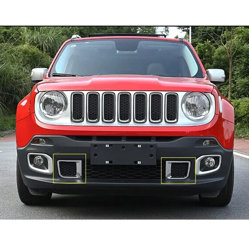 For Jeep Renegade 2017 2018 2019 2020 ABS Chrome Car Front Vent Frame Plate Trim Racing Grid Grill Grille Hoods Panel Part 2pcs - view 3