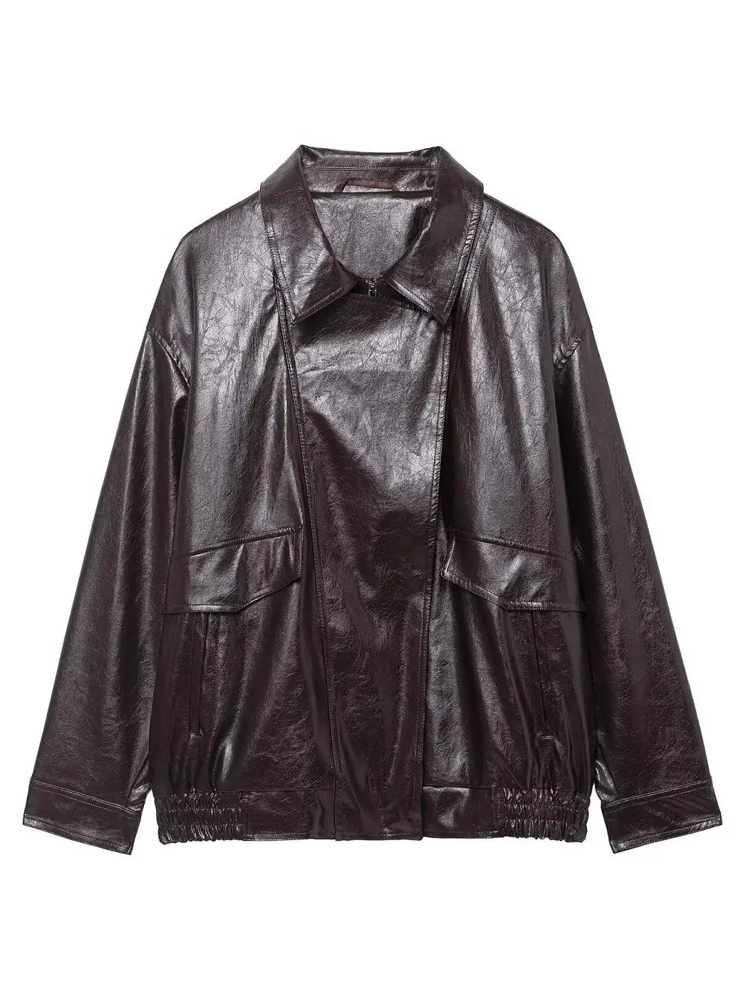 Ele Biker Sle Jaet Coat with Invisible Zipper Closure ort Length Turn-down Collar Youth Faion Autumn Wear