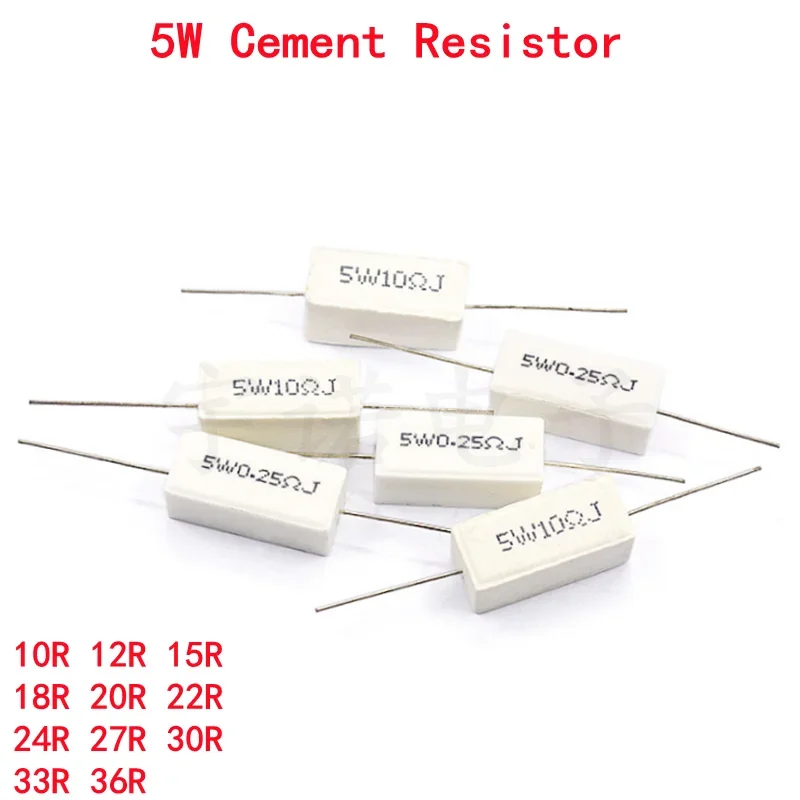 10piece 5W 5% Cement Resistor Power Resistance 10R 12R 15R 18R 20R 22R 24R 27R 30R 33R 36R Ohms Accurate Good High-quality DIP