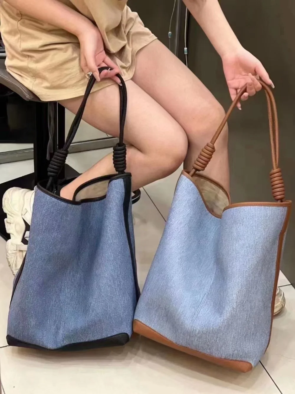 

Moda Large Capacity Canvas Minority Women Totes Advanced Sense Shop Patchwork New Underarm Commuter Versatile Exposure Denim Bag